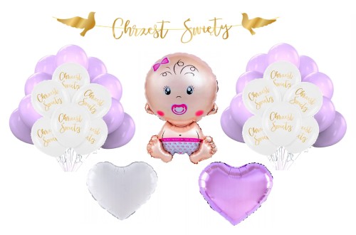 Balony na Chrzest Święty liliowe Bobas dla dziewczynki