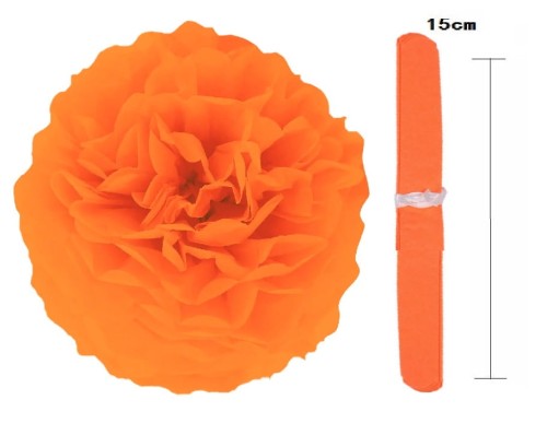 Pompon bibułowy pomarańczowy 15 cm