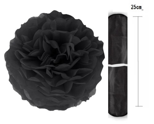 Pompon bibułowy czarny 25cm