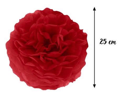 Pompon bibułowy czerwony 25 cm