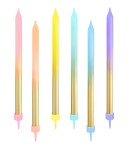 Świeczki długie na tort urodzinowe złoto-tęczowe 6szt.