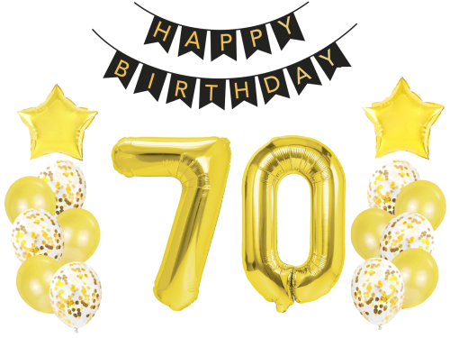 Zestaw balonów złotych na Urodziny z Banerem cyfry 70 70cm Faceta żony