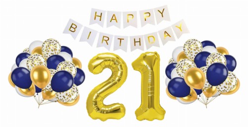Zestaw na 21 urodziny Balony Baner Cyfry złoty 70cm Happy Birthday