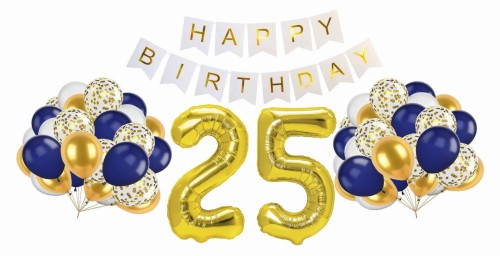 Zestaw na 25 urodziny Balony Baner Cyfry złoty 70cm Happy Birthday