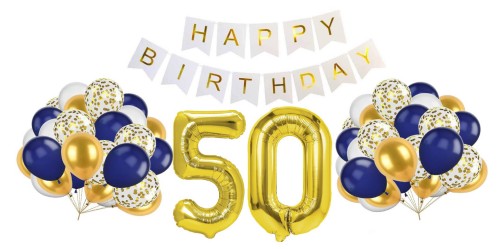 Zestaw na 50 urodziny Balony Baner Cyfry złoty 70cm Happy Birthday