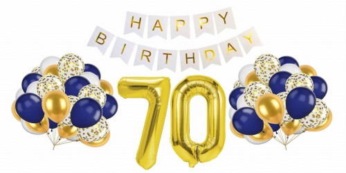 Zestaw na 70 urodziny Balony Baner Cyfry złoty 70cm Happy Birthday