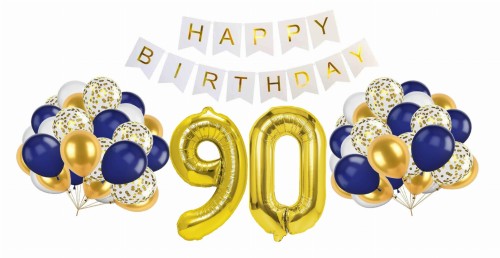 Zestaw na 90 urodziny Balony Baner Cyfry złoty 70cm Happy Birthday