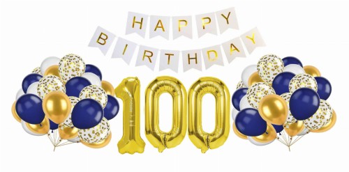 Zestaw na 100 urodziny Balony Baner Cyfry złoty 70cm Happy Birthday