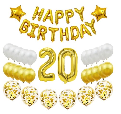 Zestaw balonów cyfry 70cm złote na 20 Urodziny balony Happy Birthday