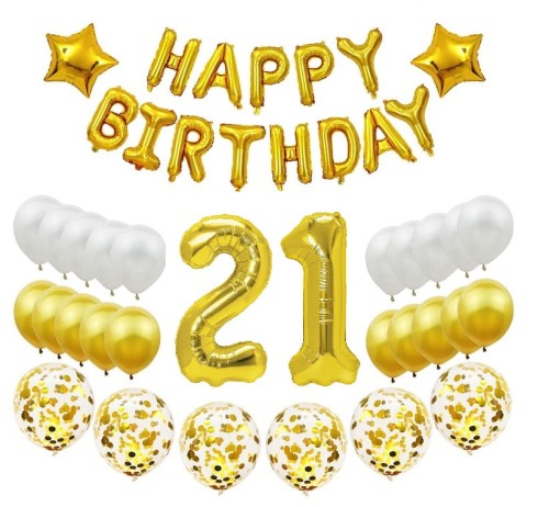 Zestaw balonów cyfry 70cm złote na 21 Urodziny balony Happy Birthday