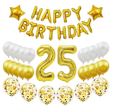 Zestaw balonów cyfry 70cm złote na 25 Urodziny balony Happy Birthday