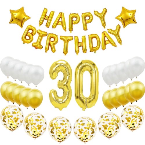 Zestaw balonów cyfry 70cm złote na 30 Urodziny balony Happy Birthday