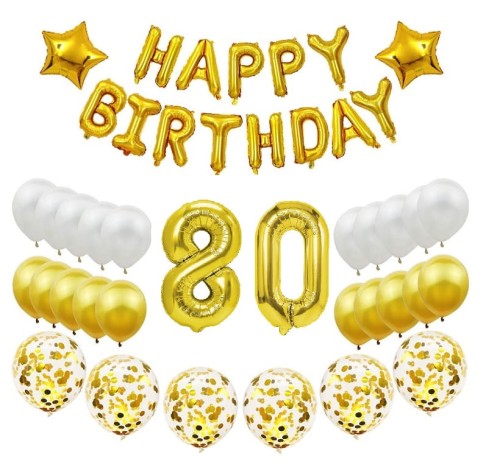 Zestaw balonów cyfry 70cm złote na 80 Urodziny balony Happy Birthday