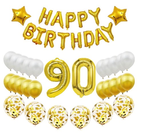 Zestaw balonów cyfry 70cm złote na 90 Urodziny balony Happy Birthday