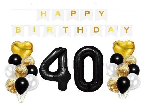 Zestaw balonów na Urodziny z czarnymi cyframi 40 100cm Duże Hel