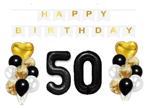 Zestaw balonów na Urodziny z czarnymi cyframi 50 100cm Duże Hel