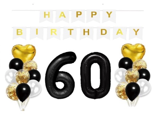 Zestaw balonów na Urodziny z czarnymi cyframi 60 100cm Duże Hel