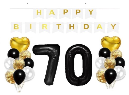 Zestaw balonów na 70 Urodziny z czarnymi cyframi 70 100cm Duże Hel