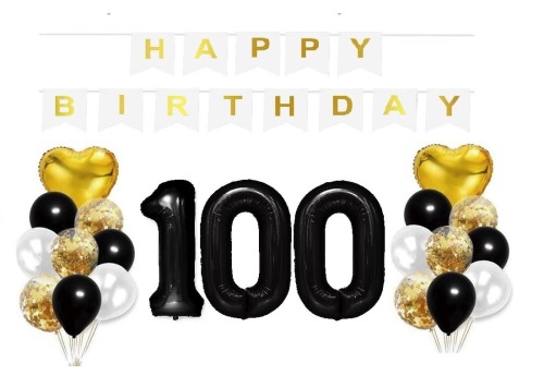 Zestaw balonów na 100 Urodziny z czarnymi cyframi STO LAT 100cm Duże Hel