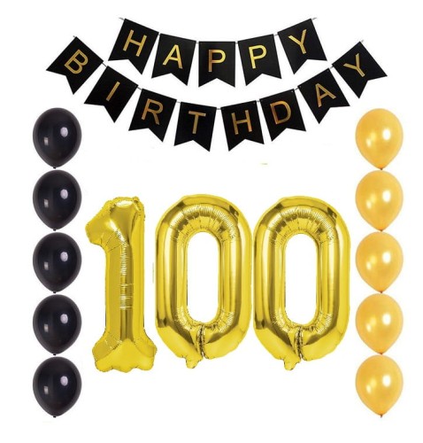 Balony na 100 urodziny Setne Sto Lat czarno złoty zestaw balonów Baner