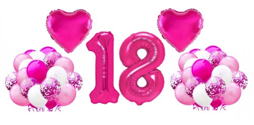Zestaw balonów na 18 Urodziny Cyfry 100cm fuksja Serce balony