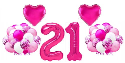 Zestaw balonów na 21 Urodziny Cyfry 100cm fuksja Serce balony