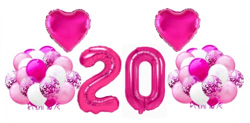 Zestaw balonów na 20 Urodziny Cyfry 100cm fuksja Serce balony