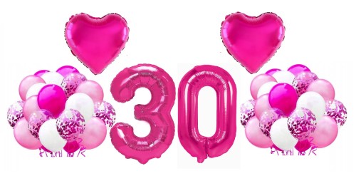 Zestaw balonów na 30 Urodziny Cyfry 100cm fuksja Serce balony