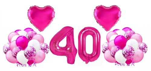 Zestaw balonów na 40 Urodziny Cyfry 100cm fuksja Serce balony
