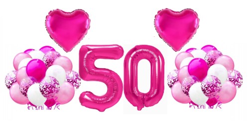Zestaw balonów na 50 Urodziny Cyfry 100cm fuksja Serce balony