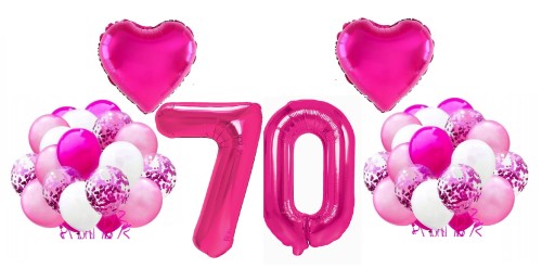 Zestaw balonów na 70 Urodziny Cyfry 100cm fuksja Serce balony