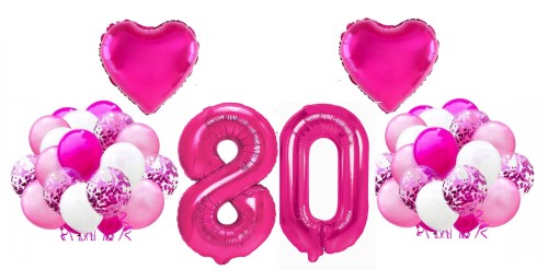 Zestaw balonów na 80 Urodziny Cyfry 100cm fuksja Serce balony