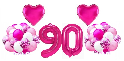 Zestaw balonów na 90 Urodziny Cyfry 100cm fuksja Serce balony