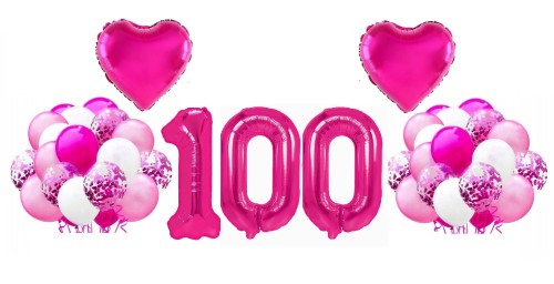 Zestaw balonów na 100 Urodziny Cyfry 100cm fuksja Serce balony