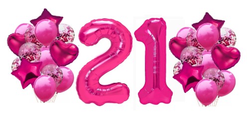 Zestaw balonów na 21 Urodziny Cyfry fuksja balony z konfetti