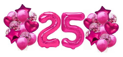 Zestaw balonów na 25 Urodziny Cyfry fuksja balony z konfetti