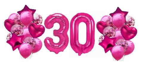 Zestaw balonów na 30 Urodziny Cyfry fuksja balony z konfetti