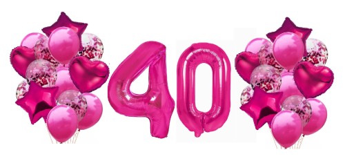 Zestaw balonów na 40 Urodziny Cyfry fuksja balony z konfetti