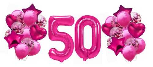 Zestaw balonów na 50 Urodziny Cyfry fuksja balony z konfetti