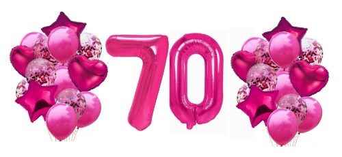 Zestaw balonów na 70 Urodziny Cyfry fuksja balony z konfetti