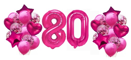 Zestaw balonów na 80 Urodziny Cyfry fuksja balony z konfetti