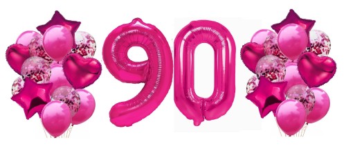 Zestaw balonów na 90 Urodziny Cyfry fuksja balony z konfetti