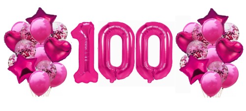 Zestaw balonów na 100 Urodziny STO LAT  Cyfry fuksja balony z konfetti