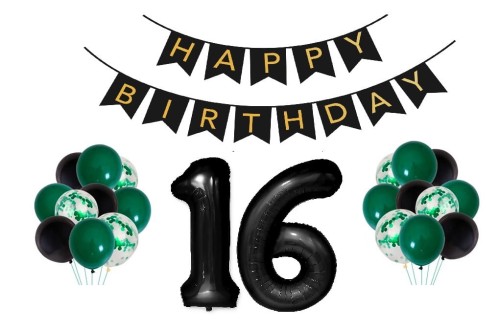 Zestaw balonów butelkowa zieleń Urodzinowe na 16stkę
