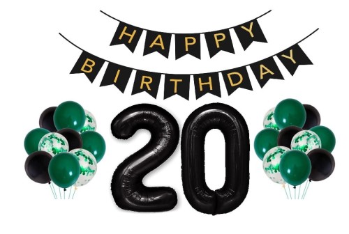 Zestaw balonów butelkowa zieleń Urodzinowe na 20 Urodziny