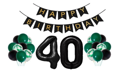 Zestaw balonów butelkowa zieleń Urodzinowe na 40 Urodziny