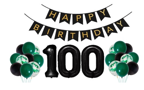 Zestaw balonów butelkowa zieleń Urodzinowe na 100 Urodziny