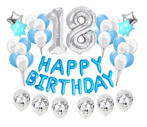 Duży zestaw balonów Niebieskie na 18 urodziny Happy Birthday