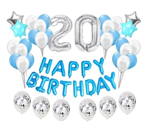 Duży zestaw balonów Niebieskie na 20 urodziny Happy Birthday