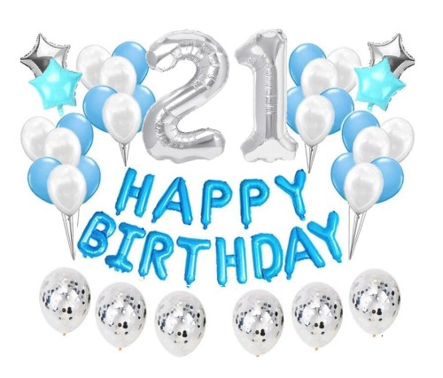Duży zestaw balonów Niebieskie na 21 urodziny Happy Birthday